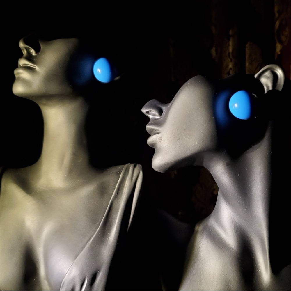 Sapphire Blue Ball-Shaped Large Silver Stud Earrings